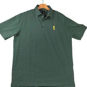 U Suck At Golf Mens XL Green White Striped Performance Polo Shirt Short Sleeve